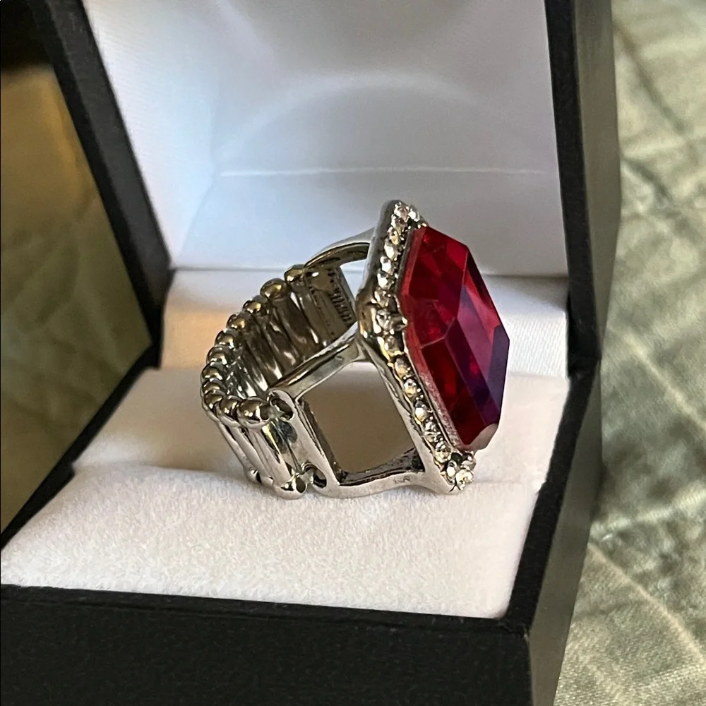 Statement Pink Square Crystal Ring with Clear Halo